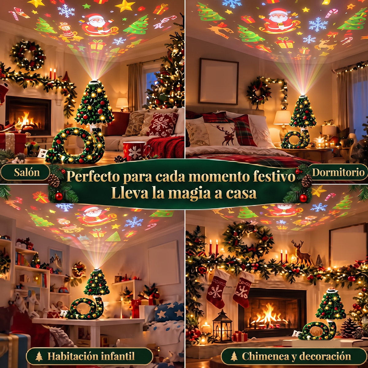 Árbol proyector navideño con 6 escenas mágicas